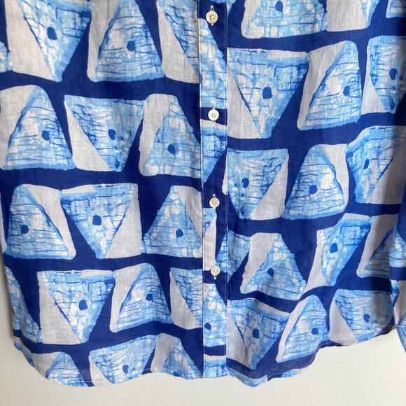 J McLaughlin Womens XS Blue 100% Linen Print Button Down Shirt Beachy Coastal - Picture 6 of 9